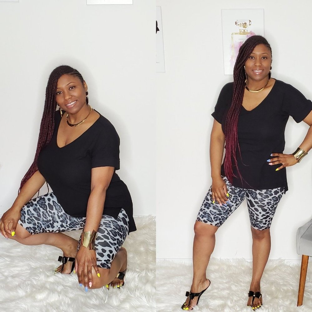 Women's Coordinated short set with leopard print biker shorts